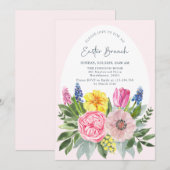 Oeuf de Pâques, Rose, Brunch Floral Invitation (Devant / Derrière)