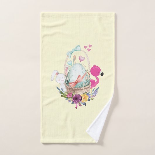 Oeuf mignon, Flamant rose rose et lapin, Aquarelle (Serviette à main)