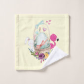 Oeuf mignon, Flamant rose rose et lapin, Aquarelle (Gant de toilette)