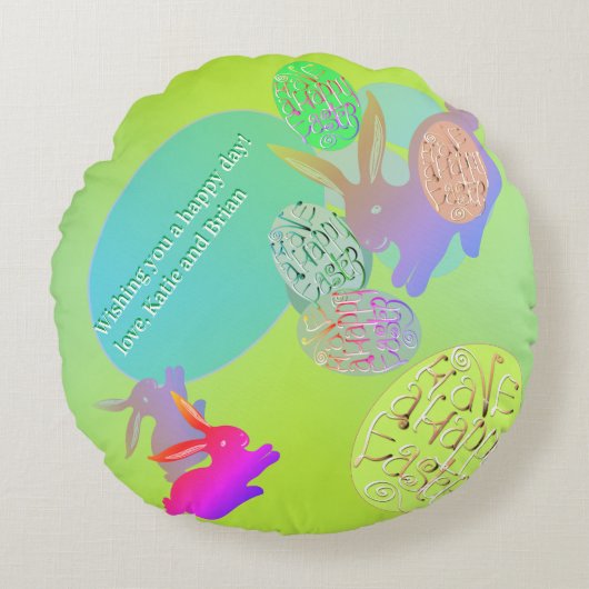 Oeufs de lapin de Pâques Coussin rond (Devant)