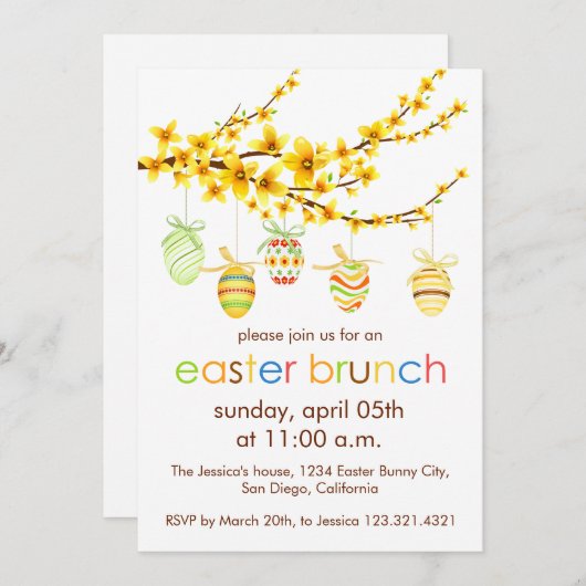 Oeufs de Pâques, Branche Forsythia Invitation de P (Devant / Derrière)
