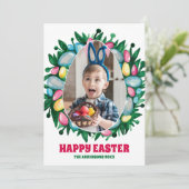 OEufs de Pâques couronne photo carte de vacances (Debout devant)