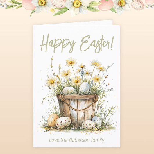 Oeufs de Pâques Fleurs beiges Carte de vacances