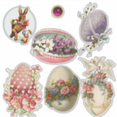 OEUFS DE PÂQUES vintages, FLEURS ET CHIENS STICKER (Devant)