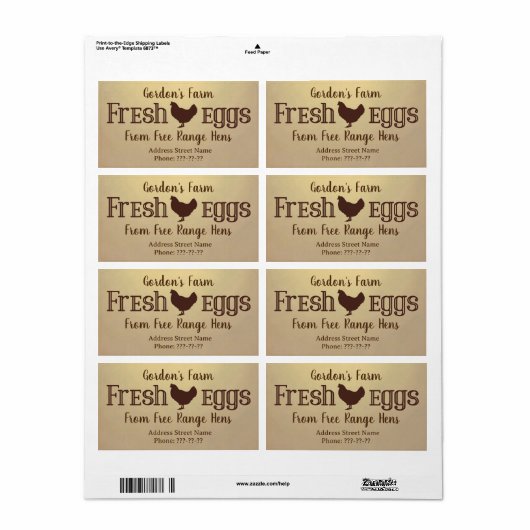 Oeufs frais de Free Range Poules Étiquette (Feuille entière)