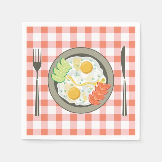 Oeufs Frits Sur Une Serviette En Papier Plaqué (Devant)