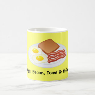Oeufs, lard, pain grillé et café moyens de tasse