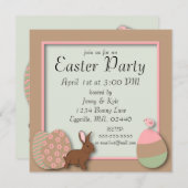 Oeufs pastel, lapin et poulet Invitation de Pâques (Devant / Derrière)
