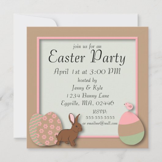 Oeufs pastel, lapin et poulet Invitation de Pâques (Devant)