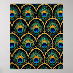 Œuvre d'art géométrique Art Déco à plume de paon