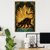 Œuvre d'art murale de chat noir Art Déco Golden Ra (Bureau à domicile)