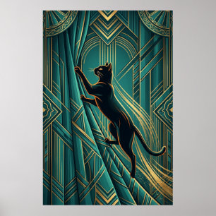 Œuvre d'art murale de chat noir Art Déco sur un re