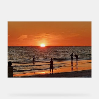 Œuvre d'art murale de plage au coucher du soleil D