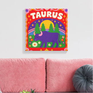 Œuvre d'art murale du zodiaque Taureau sur toile –