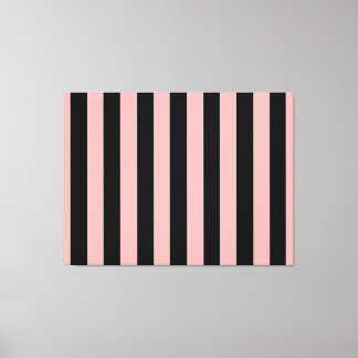 Œuvre d'art murale en toile rayée noir et rose cor
