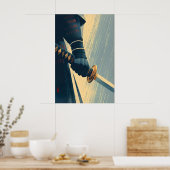 Œuvre d'art murale épée de samouraï style affiche  (Cuisine)