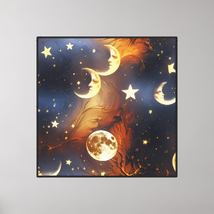 Œuvre d'art murale – Toile céleste orange enflammé