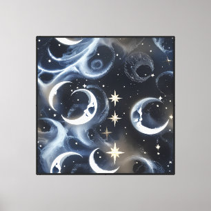 Œuvre d'art murale – Toile Lune Céleste Argent Pla
