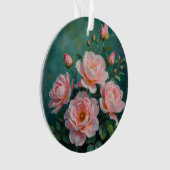 Œuvre d'art sur pivoines roses sur fond vert émera (devant)
