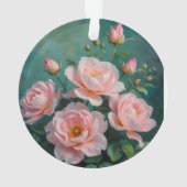 Œuvre d'art sur pivoines roses sur fond vert émera (dos)