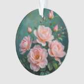 Œuvre d'art sur pivoines roses sur fond vert émera (devant)
