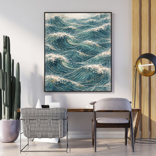 Œuvres d'art de vagues océaniques Affiche d'impr
