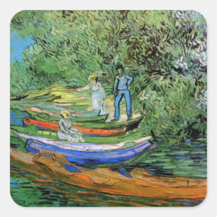 Oever van de Oise bij Auvers van Vincent van Gogh Vierkante Sticker