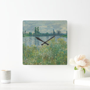 Oevers van de Seine door Claude Monet Vierkante Klok