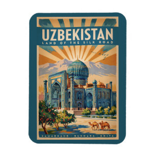 Oezbekistan Kameel Illustratie Reis Kunst Vintage Magneet