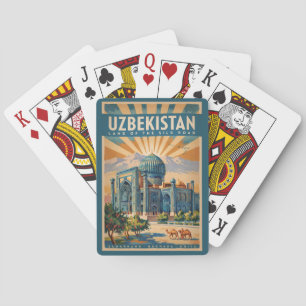Oezbekistan Kameel Illustratie Reis Kunst Vintage Pokerkaarten