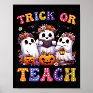 Of Leer Halloween Geest Pompoen Griezelig Leraar W Poster