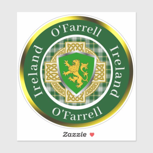 O'Farrell Irish Shield/Celtic Cross Personalized Sticker (Vel)
