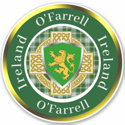 O'Farrell Irish Shield/Celtic Cross Personalized Sticker (Voorkant)