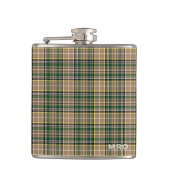 O'Farrell Tartan Monogram Groen en Tan Plaid Heupfles (Voorkant)