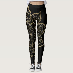 Off-Centered Gold Faux Glitter Mandala op zwart Leggings