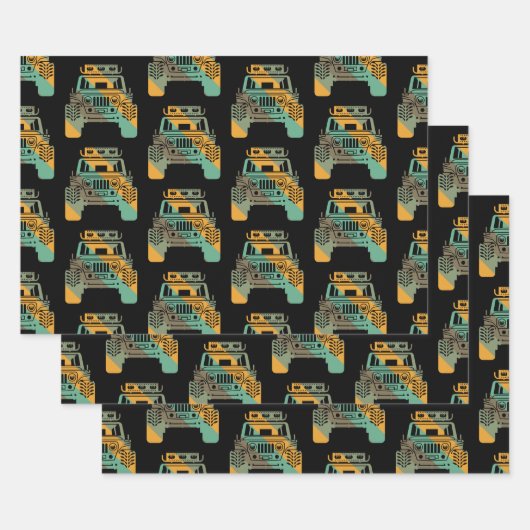 Off Road Retro Style 4x4 Auto Lover Offroad Inpakpapier Vel (Set)