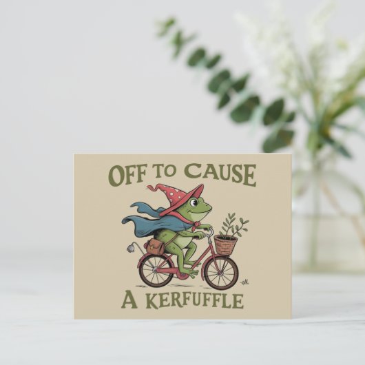 Off to Cause a Kerfuffle Frog Sarcastic Funny Meme Briefkaart (Staand voorkant)