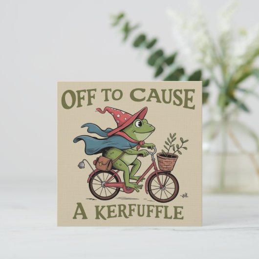 Off to Cause a Kerfuffle Frog Sarcastic Funny Meme Kaart (Staand voorkant)