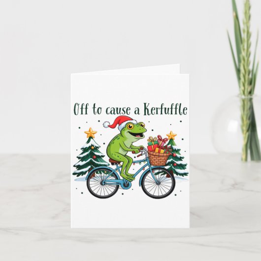 Off To Cause A Kerfuffle Funny Frog Santa Christma Kaart (Voorkant)