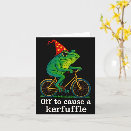 Off To Cause A Kerfuffle Funny Frog Wizard Bicycle Kaart (Gele Bloem)