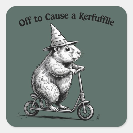 Off To Cause A Kerfuffle Funny Groundhog Scooter  Vierkante Sticker (Voorkant)