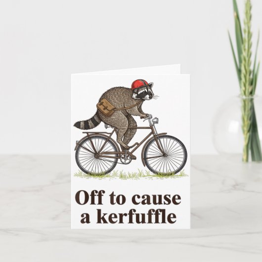 Off To Cause A Kerfuffle Funny Raccoon Meme Boys M Kaart (Voorkant)