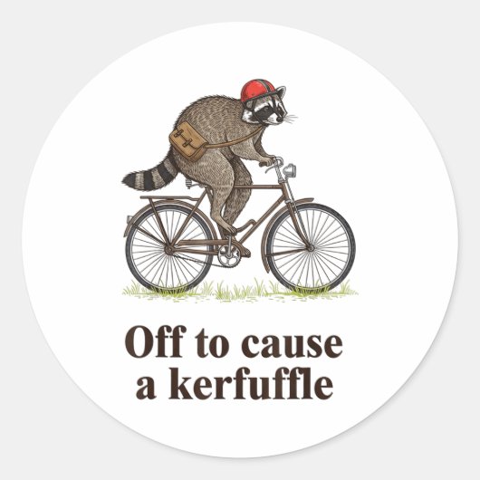 Off To Cause A Kerfuffle Funny Raccoon Meme Boys M Ronde Sticker (Voorkant)