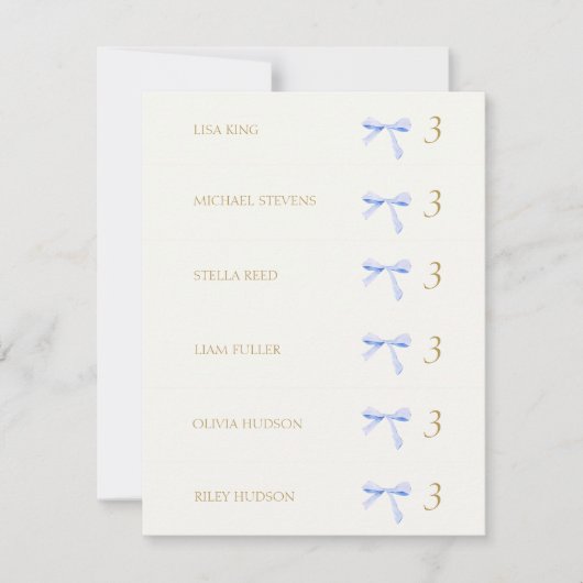 Off White Blue Ribbon Place Nom Carte d'escorte (Devant)