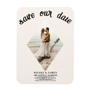 Off White Diamant Foto Huwelijk Save the Date Magneet
