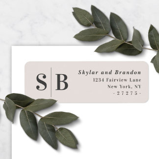 Off-White Ecru Monogrammed Wedding Return Address Etiket