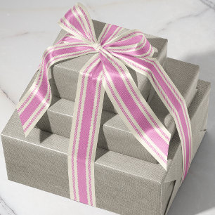 Off-White en Snoep Roze Ticking Tape Ribbon Grosgrain Lint