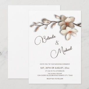 Off White Magnolia Nepbloem Bruiloft Kaart