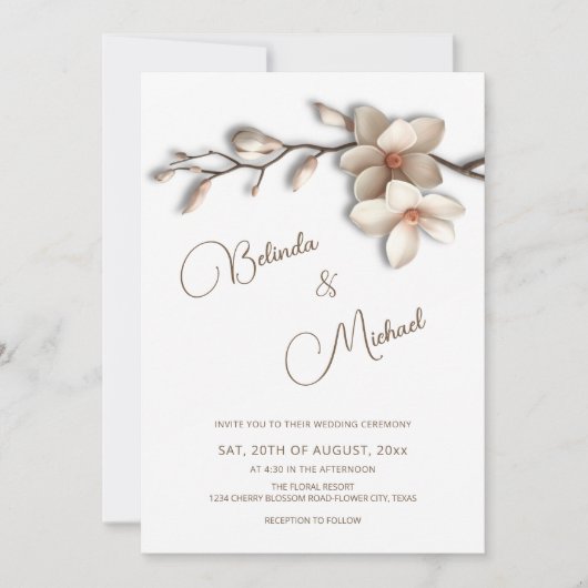 Off White Magnolia Raised Effect Flower Wedding Kaart (Voorkant)
