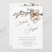Off White Magnolia Raised Effect Flower Wedding Kaart (Voorkant / Achterkant)